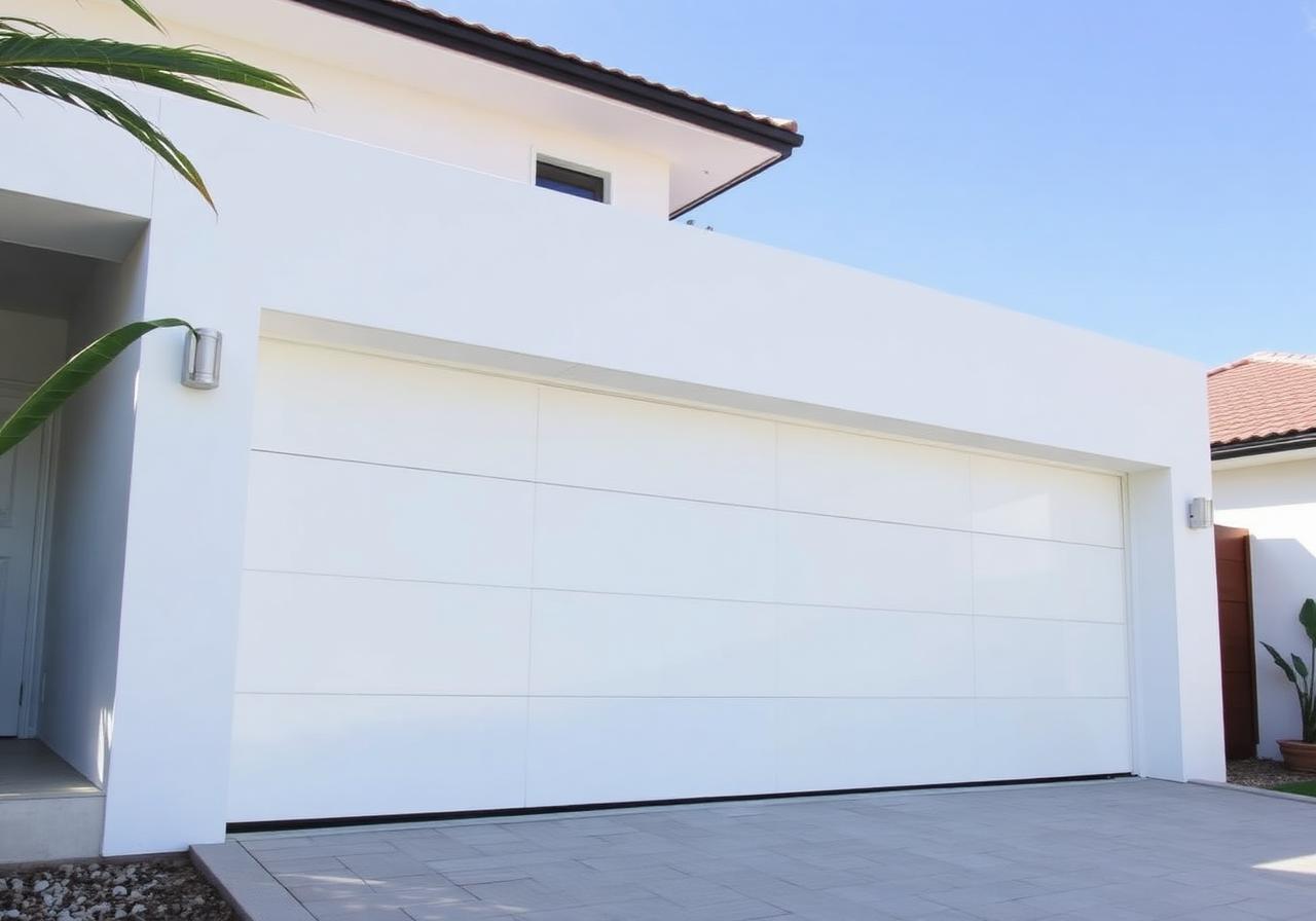 Portão seccionado branco em residência moderna